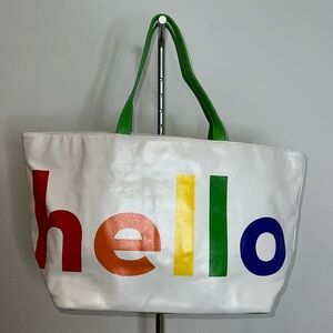 🔹 Lisa Perry Rainbow HELLO Large Tote Bag RARE